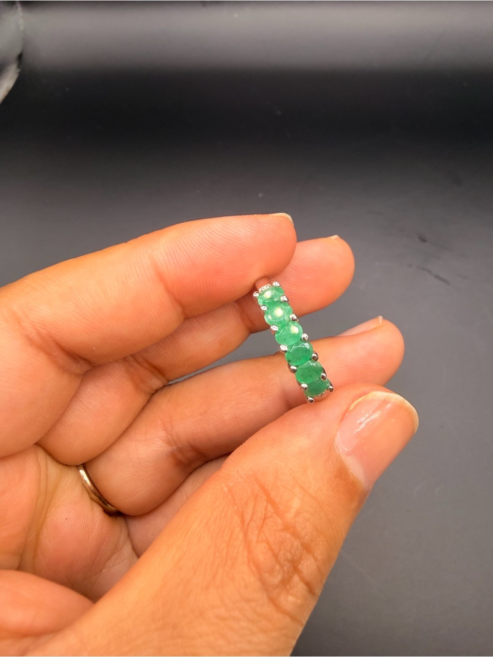925 Sterling Silver Emerald & Diamond Band Size 10.